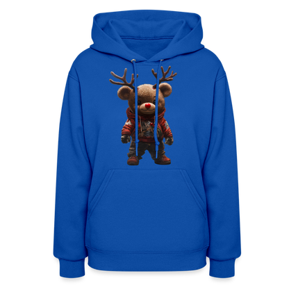 Gangster Christmas Teddy Bear With Antlers (Design E) Women's Hoodie - royal blue