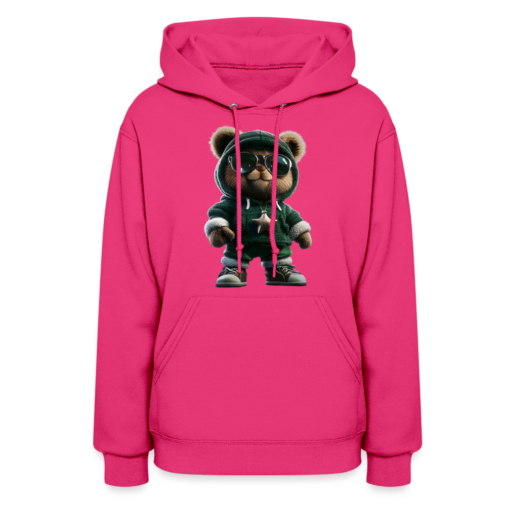 Hooded Gangster Christmas Teddy Bear (Design B) Women's Hoodie - fuchsia