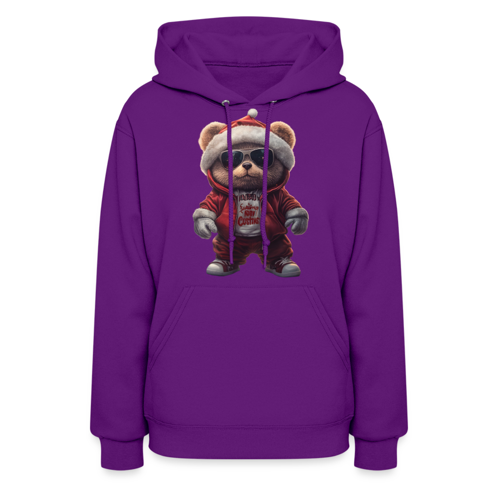 Hooded Gangster Christmas Teddy Bear (Design C) Women's Hoodie - purple