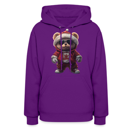 Hooded Gangster Christmas Teddy Bear (Design C) Women's Hoodie - purple