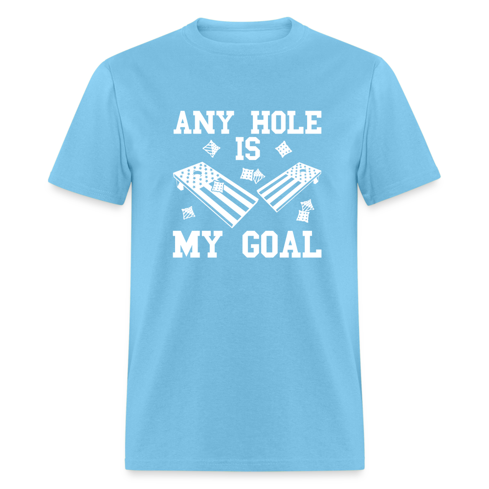 Any Hole is My Goal Cornhole Unisex Classic T-Shirt - aquatic blue