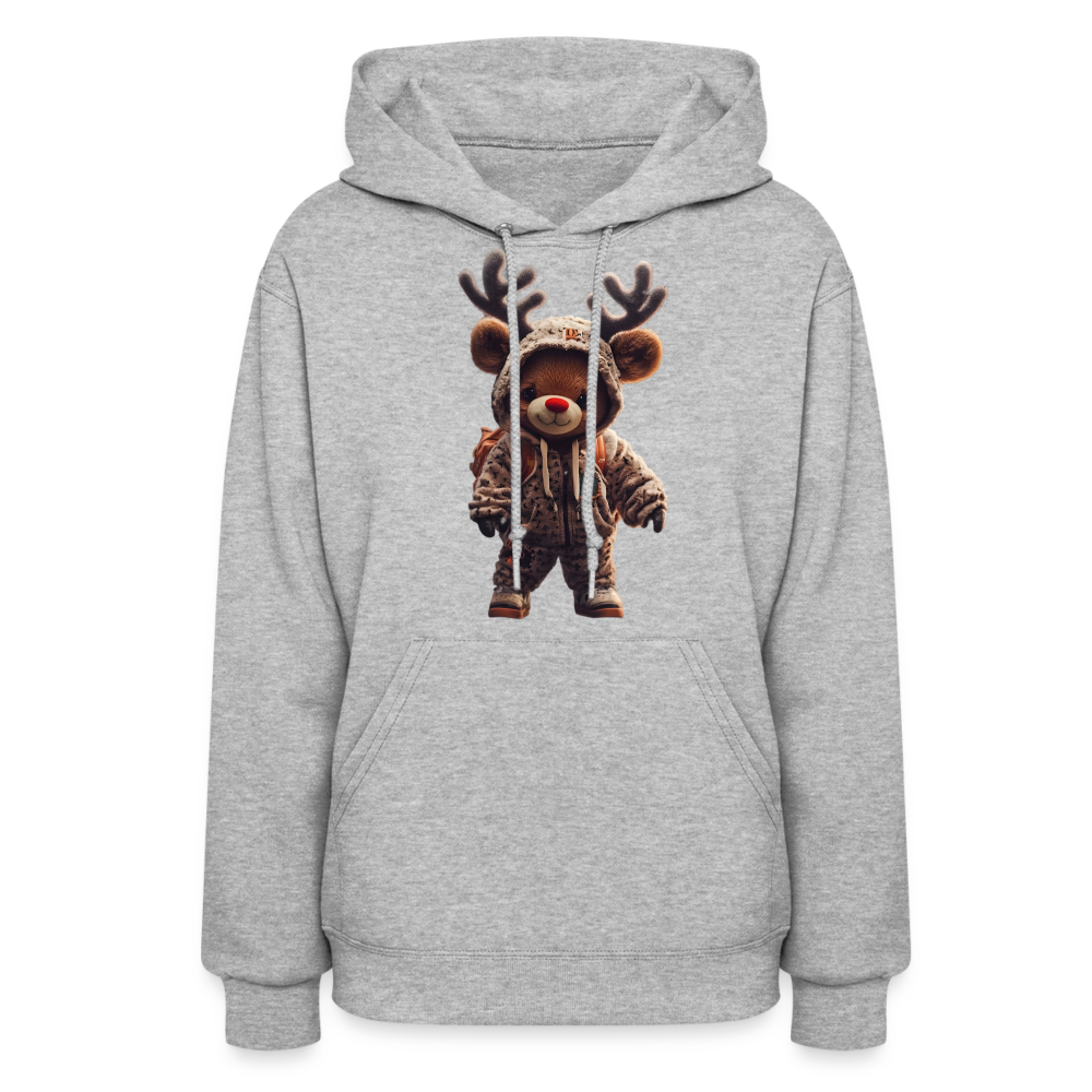 Gangster Hooded Christmas Red Nose Teddy Bear With Antlers (Design J) Women's Hoodie - heather gray