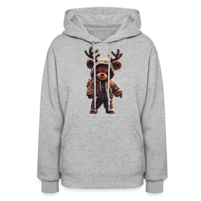 Gangster Hooded Christmas Red Nose Teddy Bear With Antlers (Design J) Women's Hoodie - heather gray