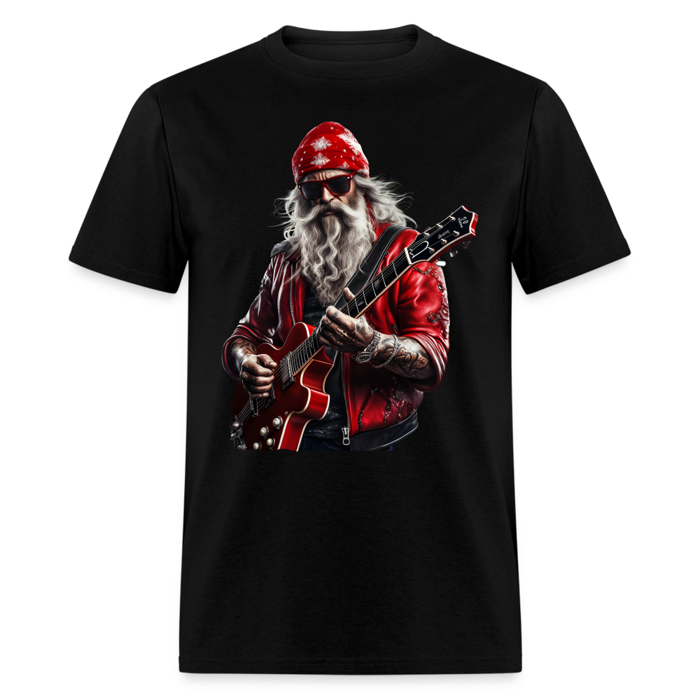 Santa in a Bandana Playing Guitar Unisex Classic T-Shirt - black