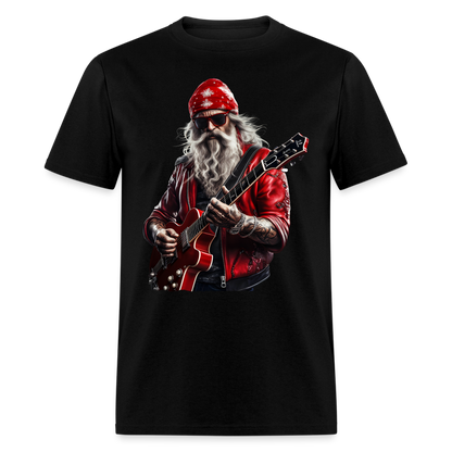 Santa in a Bandana Playing Guitar Unisex Classic T-Shirt - black