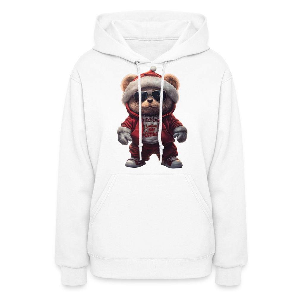 Hooded Gangster Christmas Teddy Bear (Design C) Women's Hoodie - white