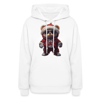 Hooded Gangster Christmas Teddy Bear (Design C) Women's Hoodie - white