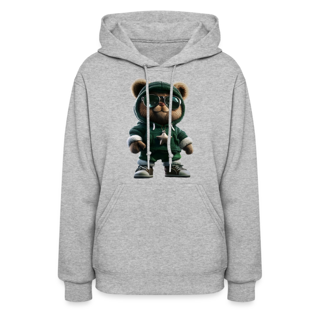 Hooded Gangster Christmas Teddy Bear (Design B) Women's Hoodie - heather gray