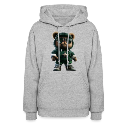 Hooded Gangster Christmas Teddy Bear (Design B) Women's Hoodie - heather gray
