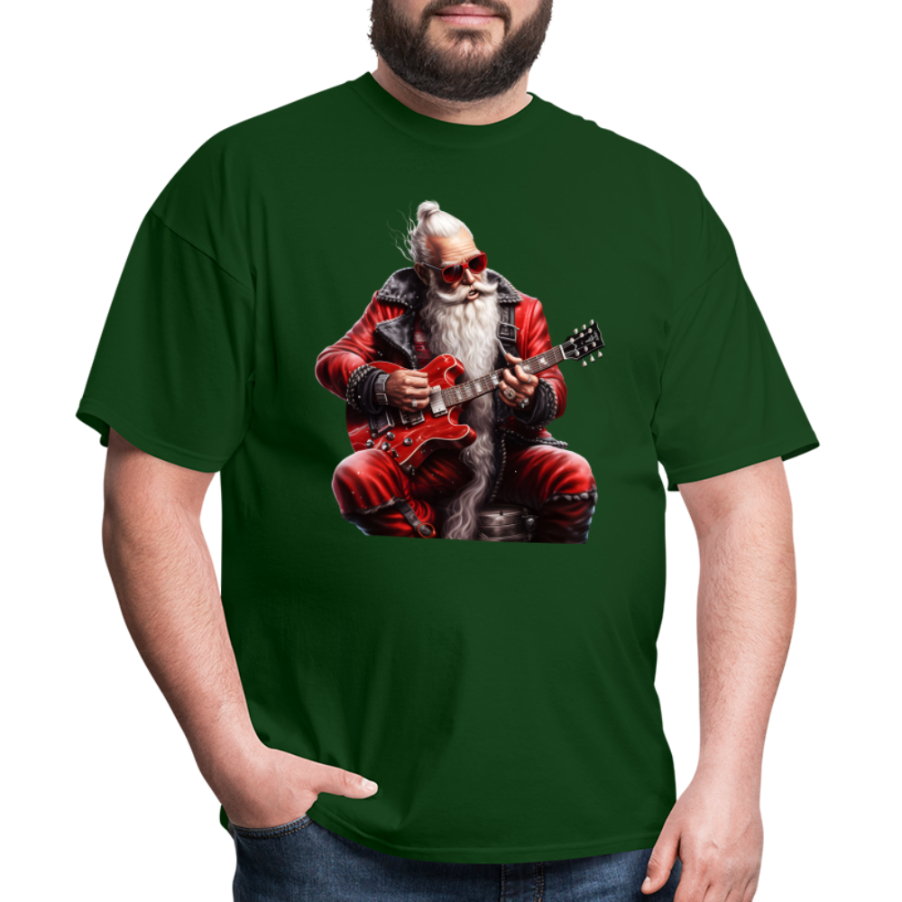 Santa Claus Hair Bun Playing Guitar Unisex Classic T-Shirt - forest green