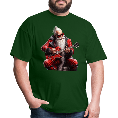 Santa Claus Hair Bun Playing Guitar Unisex Classic T-Shirt - forest green