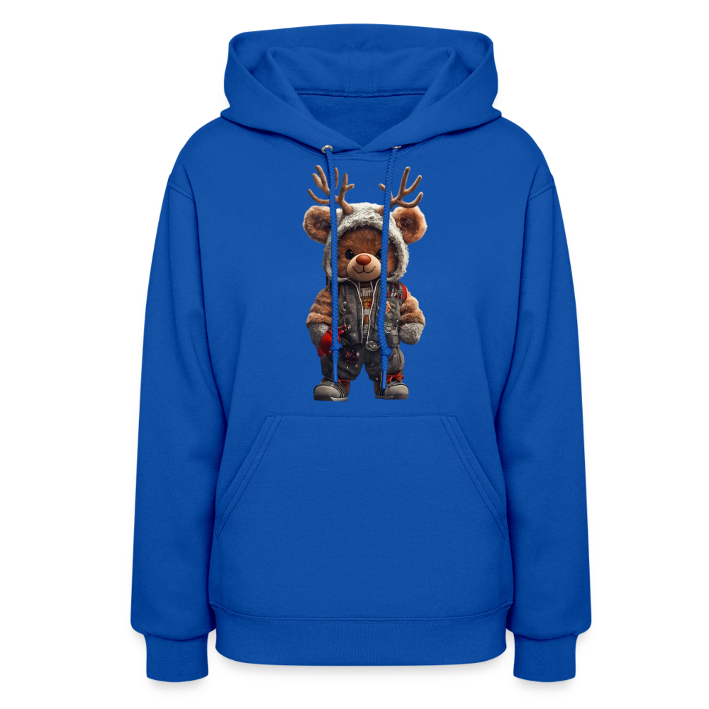 Gangster Hooded Christmas Red Nose Teddy Bear With Antlers (Design G) Women's Hoodie - royal blue