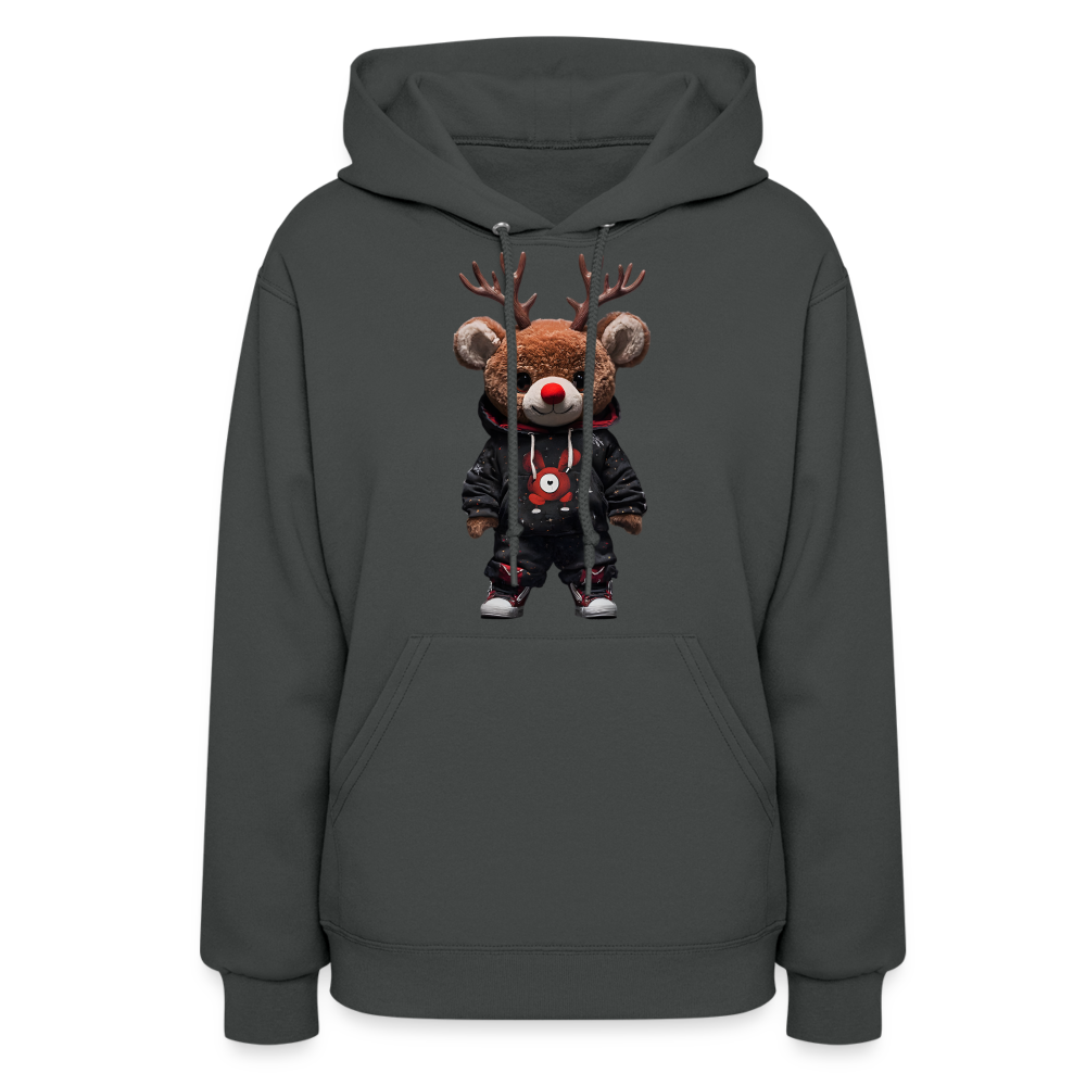 Gangster Christmas Red Nose Teddy Bear With Antlers (Design H) Women's Hoodie - asphalt