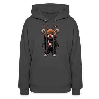 Gangster Christmas Red Nose Teddy Bear With Antlers (Design H) Women's Hoodie - asphalt