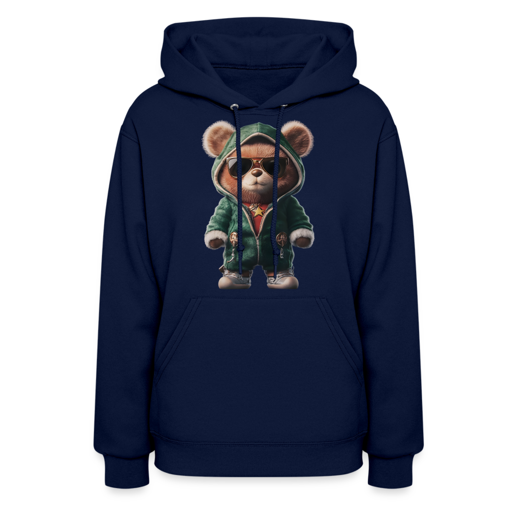 Hooded Gangster Christmas Teddy Bear (Design D) Women's Hoodie - navy
