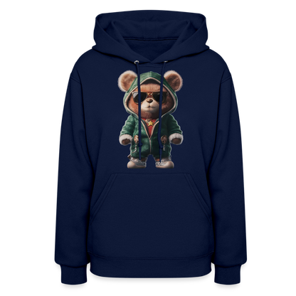 Hooded Gangster Christmas Teddy Bear (Design D) Women's Hoodie - navy