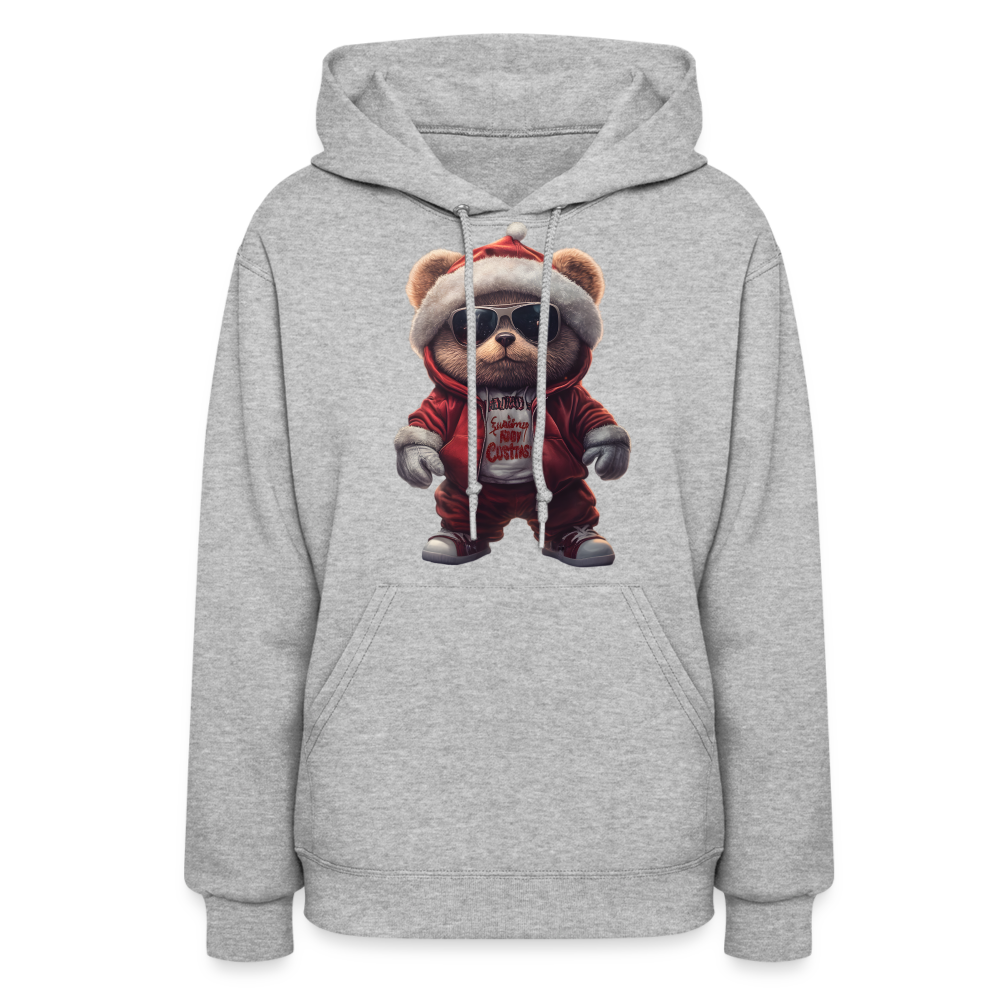 Hooded Gangster Christmas Teddy Bear (Design C) Women's Hoodie - heather gray