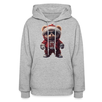 Hooded Gangster Christmas Teddy Bear (Design C) Women's Hoodie - heather gray