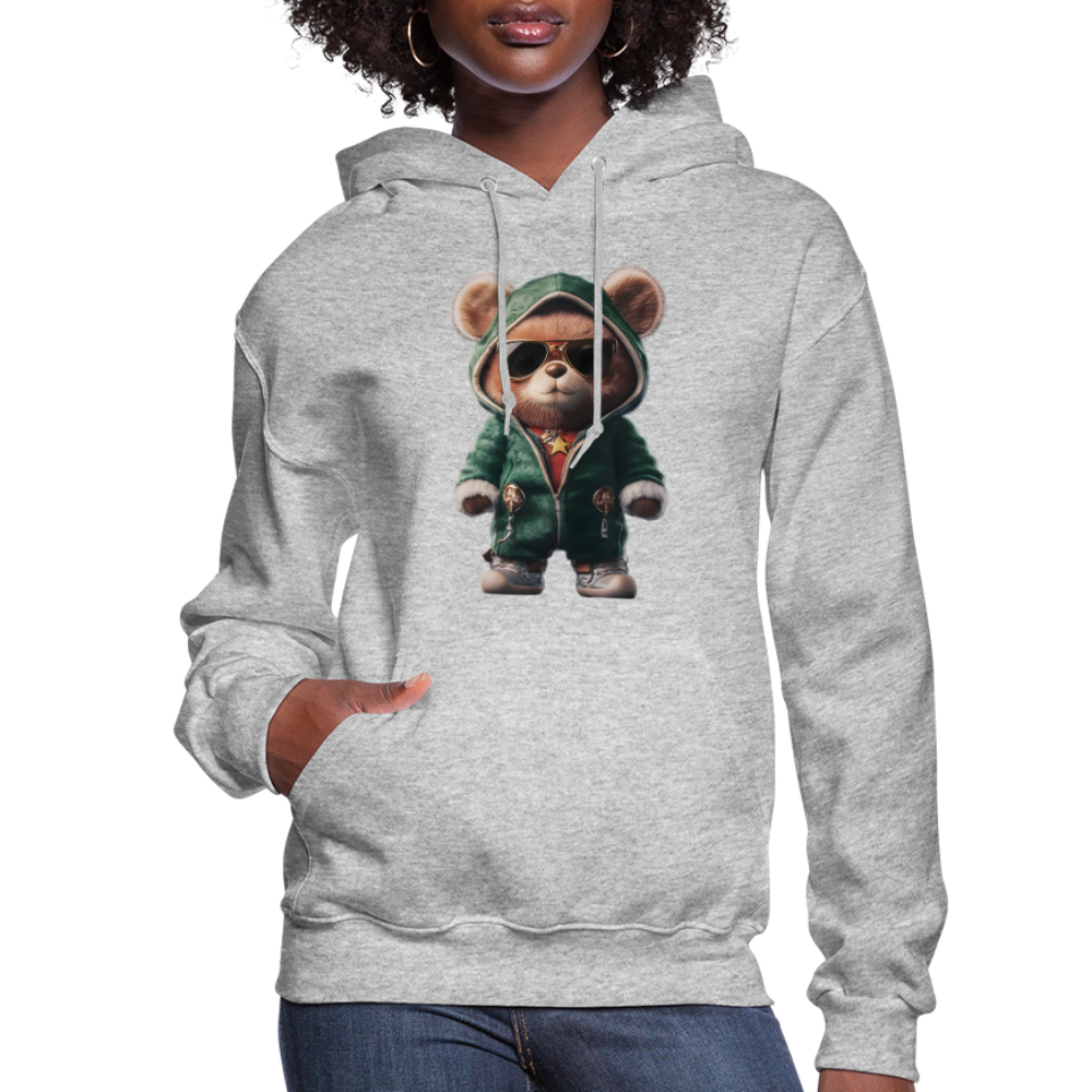Hooded Gangster Christmas Teddy Bear (Design D) Women's Hoodie - heather gray