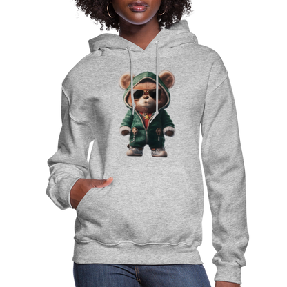 Hooded Gangster Christmas Teddy Bear (Design D) Women's Hoodie - heather gray