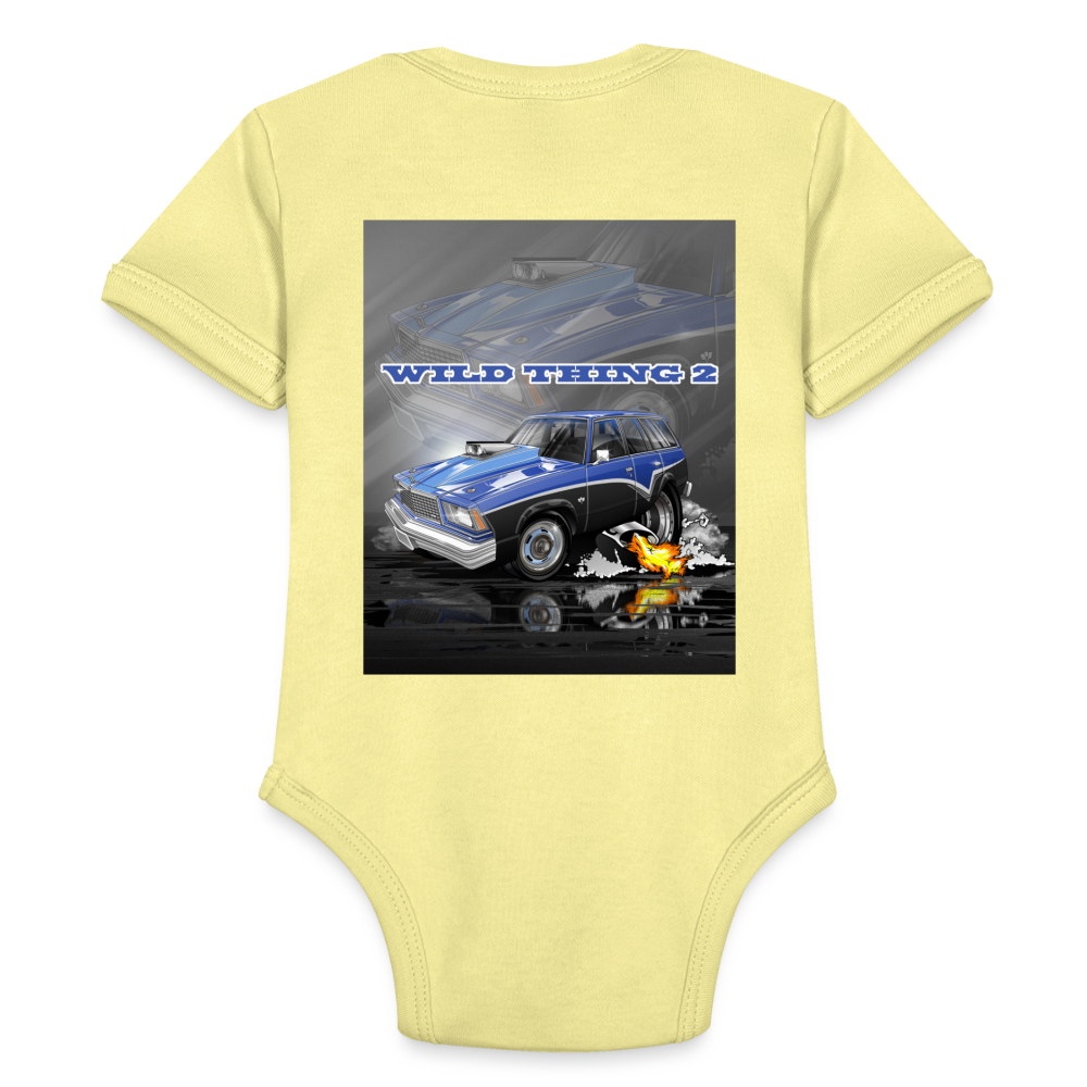 Organic Short Sleeve Baby Bodysuit 1978 Malibu Station Wagon - washed yellow