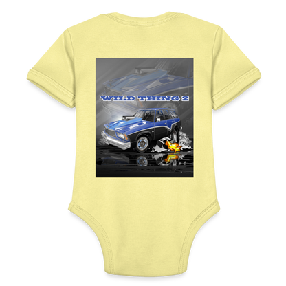 Organic Short Sleeve Baby Bodysuit 1978 Malibu Station Wagon - washed yellow