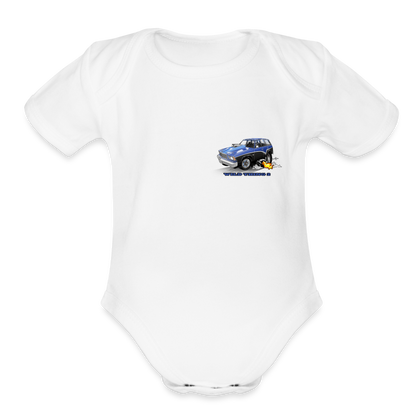 Organic Short Sleeve Baby Bodysuit 1978 Malibu Station Wagon - white