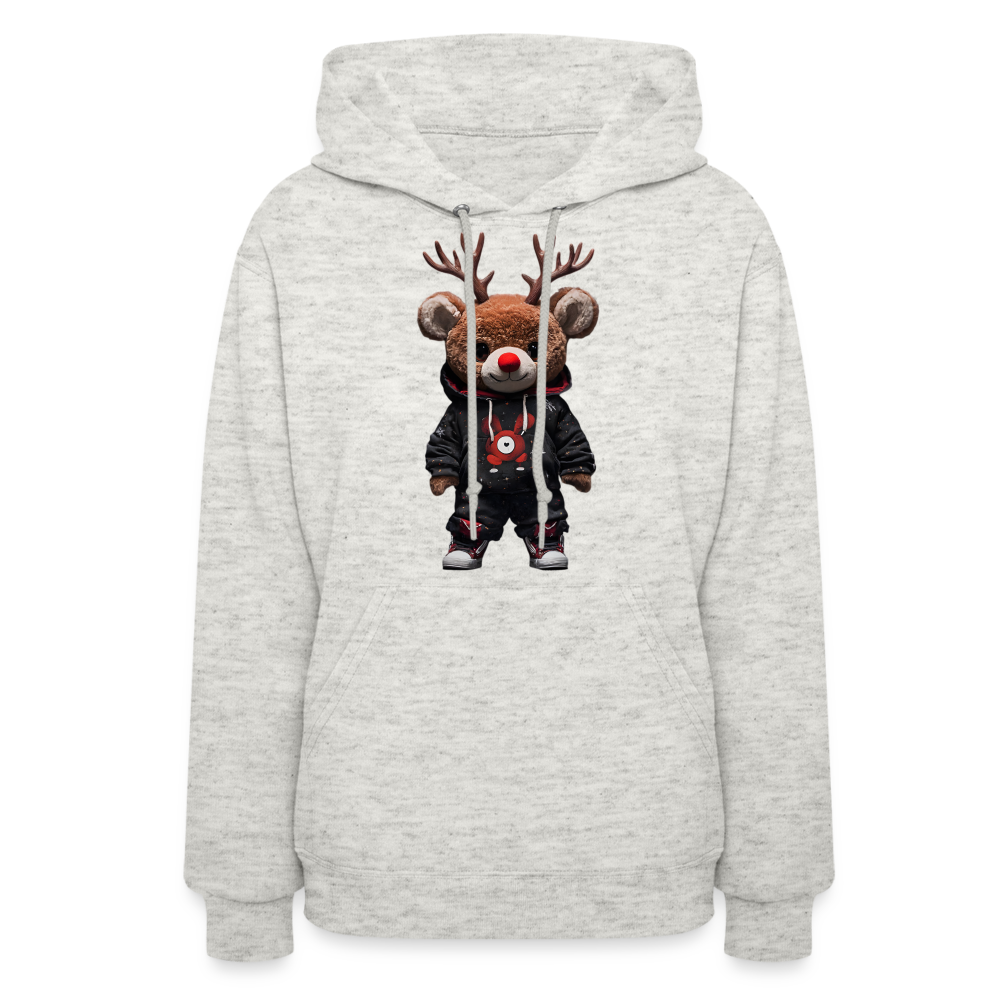 Gangster Christmas Red Nose Teddy Bear With Antlers (Design H) Women's Hoodie - heather oatmeal