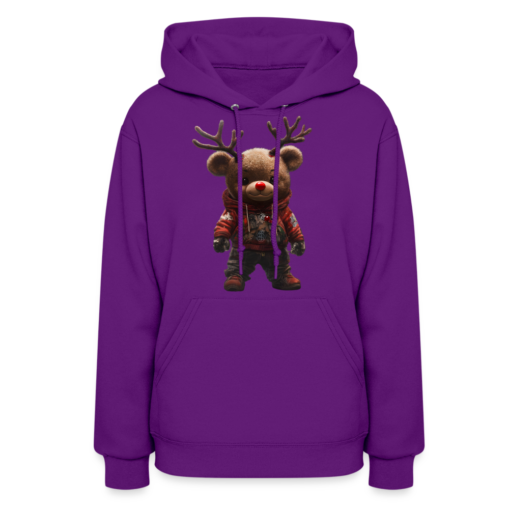 Gangster Christmas Teddy Bear With Antlers (Design E) Women's Hoodie - purple