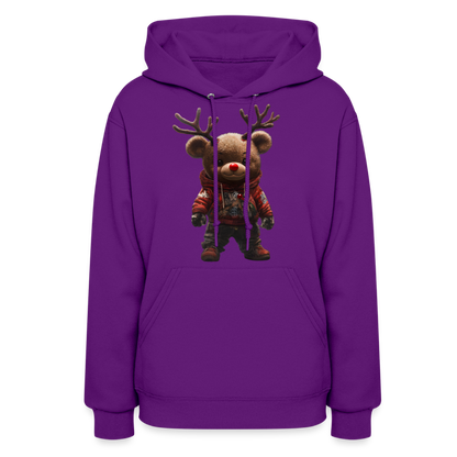 Gangster Christmas Teddy Bear With Antlers (Design E) Women's Hoodie - purple
