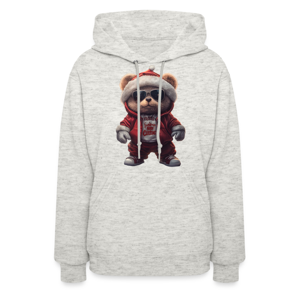 Hooded Gangster Christmas Teddy Bear (Design C) Women's Hoodie - heather oatmeal