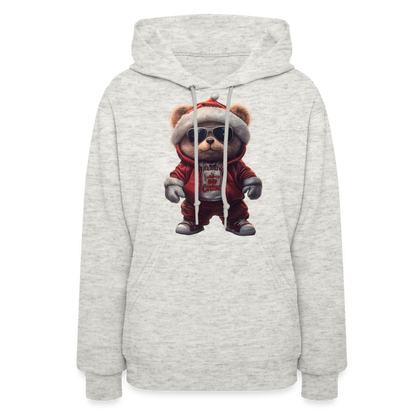 Hooded Gangster Christmas Teddy Bear (Design C) Women's Hoodie - heather oatmeal