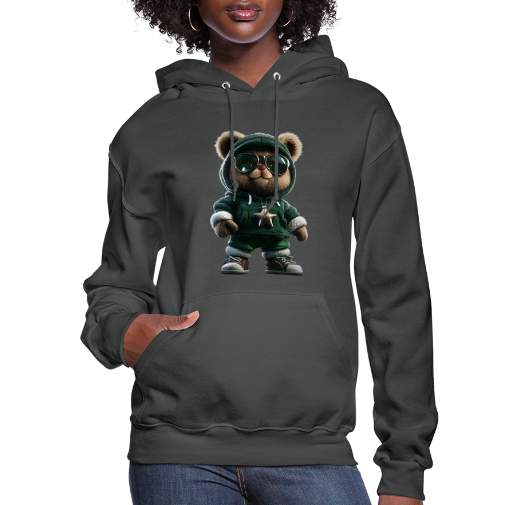 Hooded Gangster Christmas Teddy Bear (Design B) Women's Hoodie - asphalt