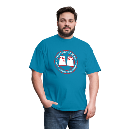 Hitting Holes and Crushing Souls Cornhole Unisex Classic T-Shirt - turquoise