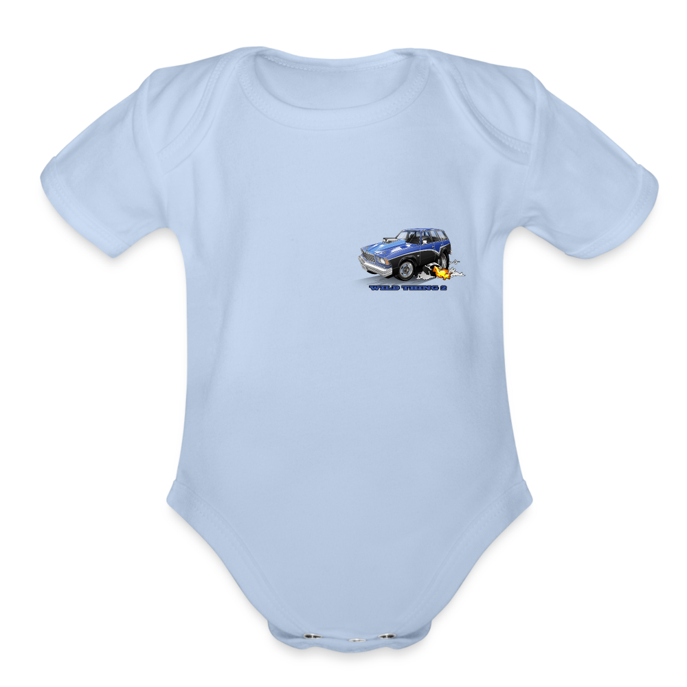 Organic Short Sleeve Baby Bodysuit 1978 Malibu Station Wagon - sky
