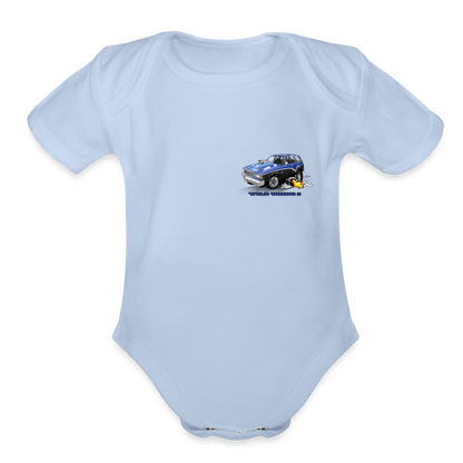 Organic Short Sleeve Baby Bodysuit 1978 Malibu Station Wagon - sky
