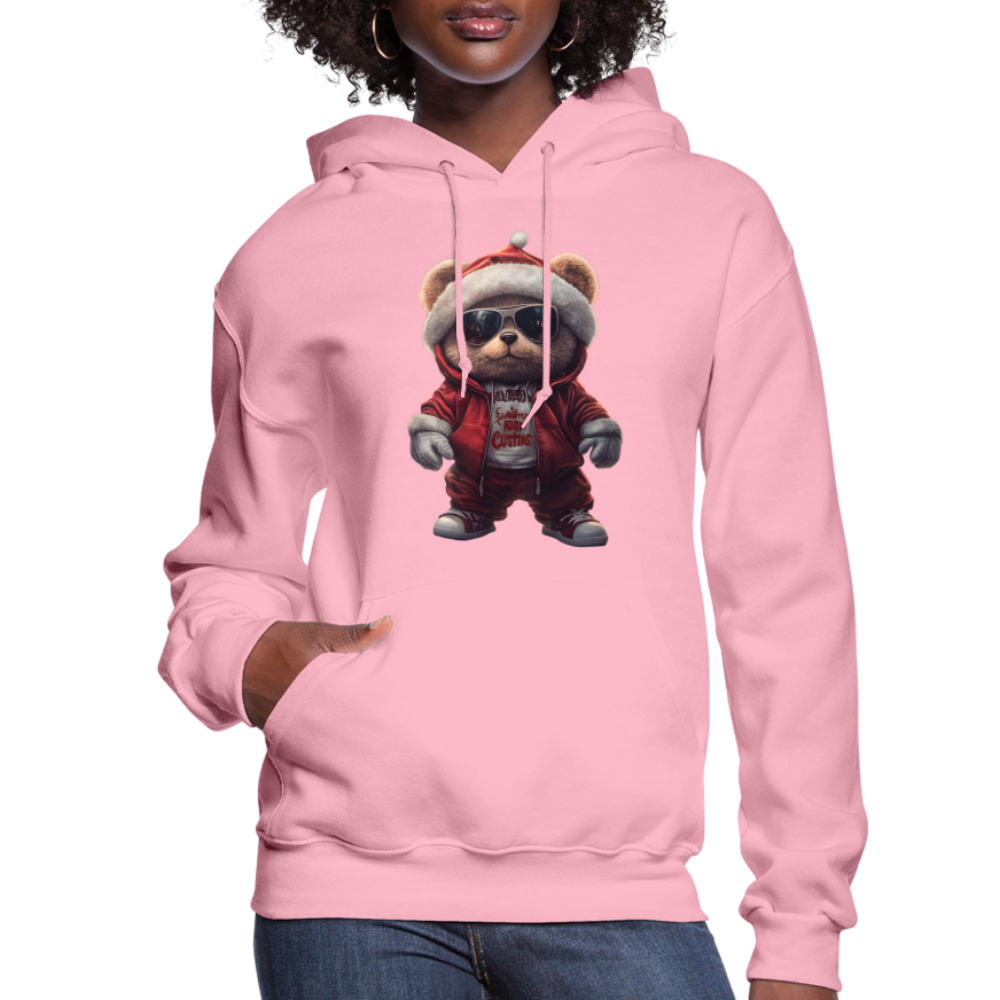 Hooded Gangster Christmas Teddy Bear (Design C) Women's Hoodie - classic pink