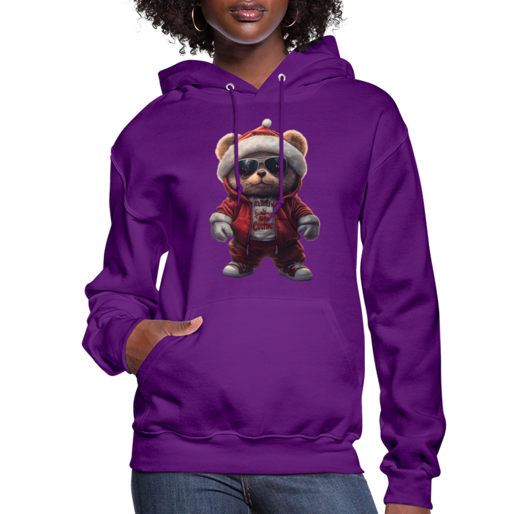 Hooded Gangster Christmas Teddy Bear (Design C) Women's Hoodie - purple
