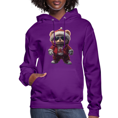 Hooded Gangster Christmas Teddy Bear (Design C) Women's Hoodie - purple