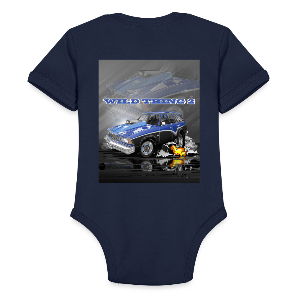 Organic Short Sleeve Baby Bodysuit 1978 Malibu Station Wagon - dark navy