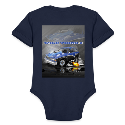 Organic Short Sleeve Baby Bodysuit 1978 Malibu Station Wagon - dark navy