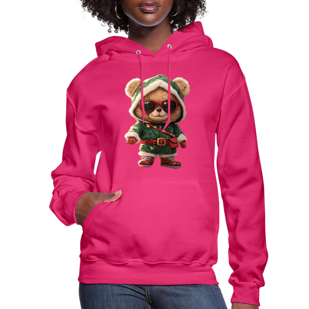 Hooded Gangster Teddy Bear (Design A) Women's Hoodie - fuchsia