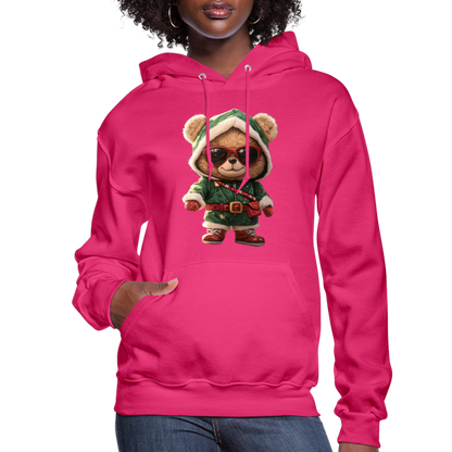 Hooded Gangster Teddy Bear (Design A) Women's Hoodie - fuchsia