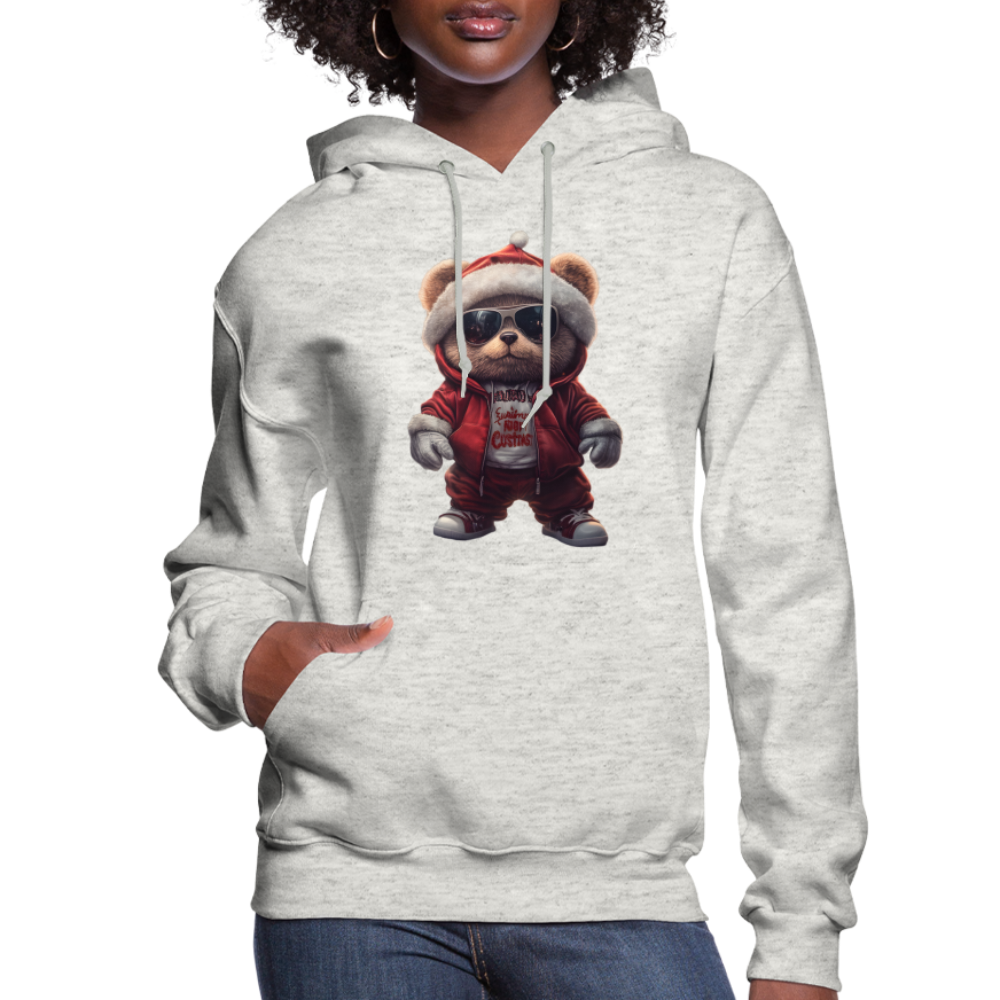 Hooded Gangster Christmas Teddy Bear (Design C) Women's Hoodie - heather oatmeal