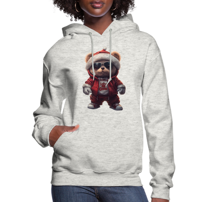 Hooded Gangster Christmas Teddy Bear (Design C) Women's Hoodie - heather oatmeal