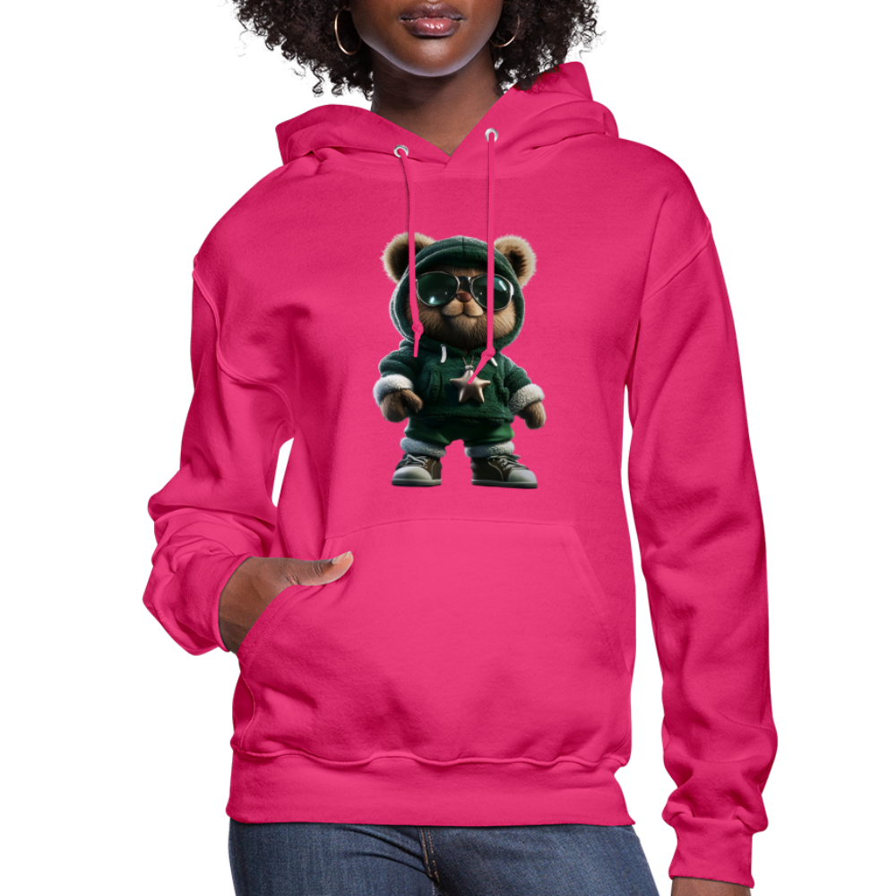 Hooded Gangster Christmas Teddy Bear (Design B) Women's Hoodie - fuchsia