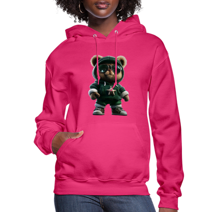 Hooded Gangster Christmas Teddy Bear (Design B) Women's Hoodie - fuchsia