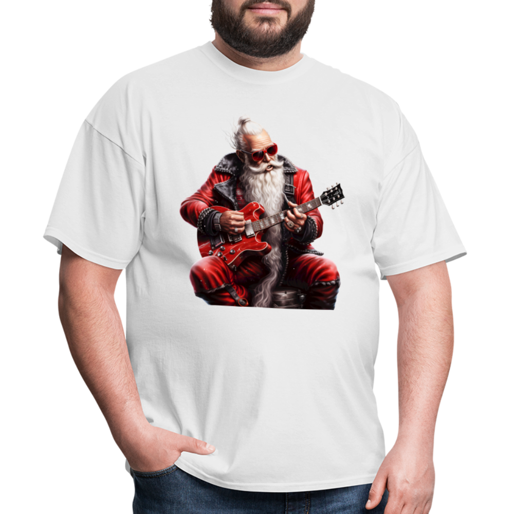 Santa Claus Hair Bun Playing Guitar Unisex Classic T-Shirt - white