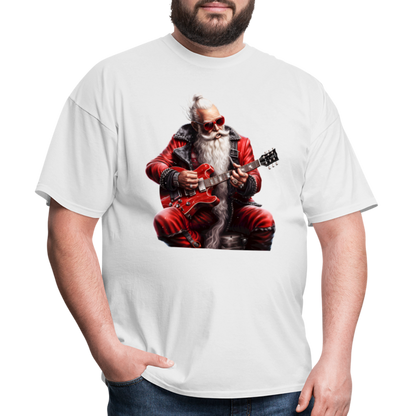 Santa Claus Hair Bun Playing Guitar Unisex Classic T-Shirt - white