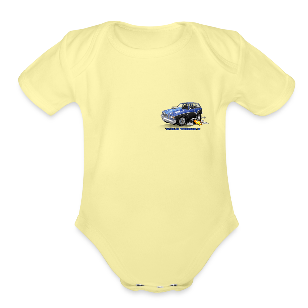 Organic Short Sleeve Baby Bodysuit 1978 Malibu Station Wagon - washed yellow